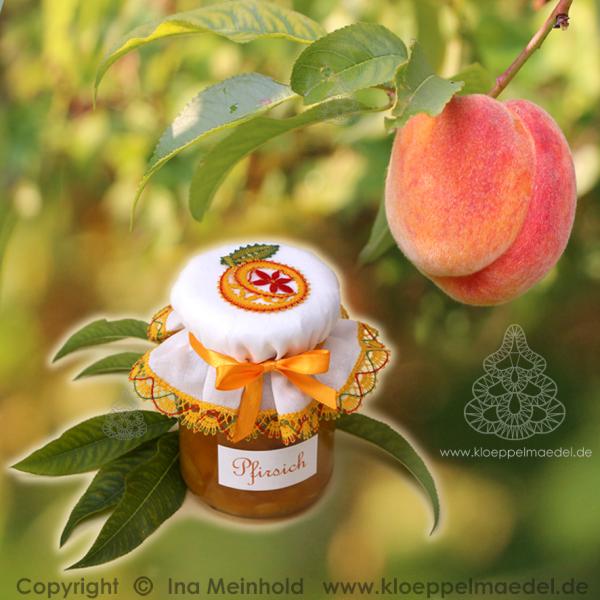 409 Klöppelbrief Deko für Marmelade-Gläser "Pfirsich"